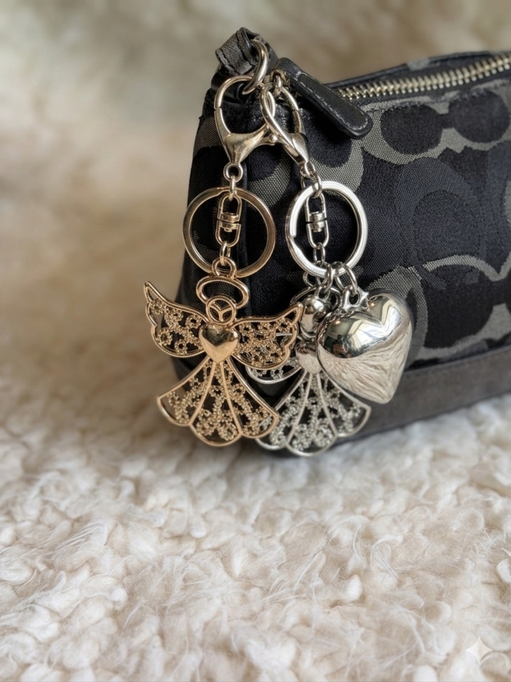 ✨ NWT Angel & Heart Bag Charm Keychain 3PC Bundle Mixed Metals Coquette
